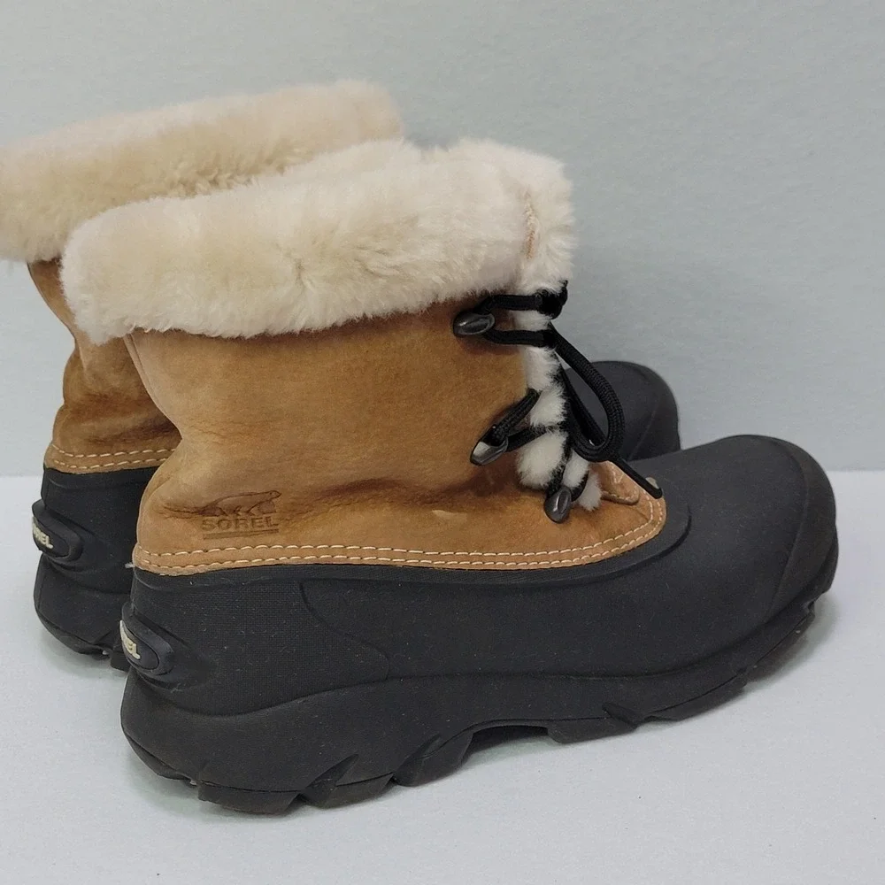 Sorel Snow Boots Womens Size 6.5 Brown Suede Faux Fur Ankle Winter NL1810-234